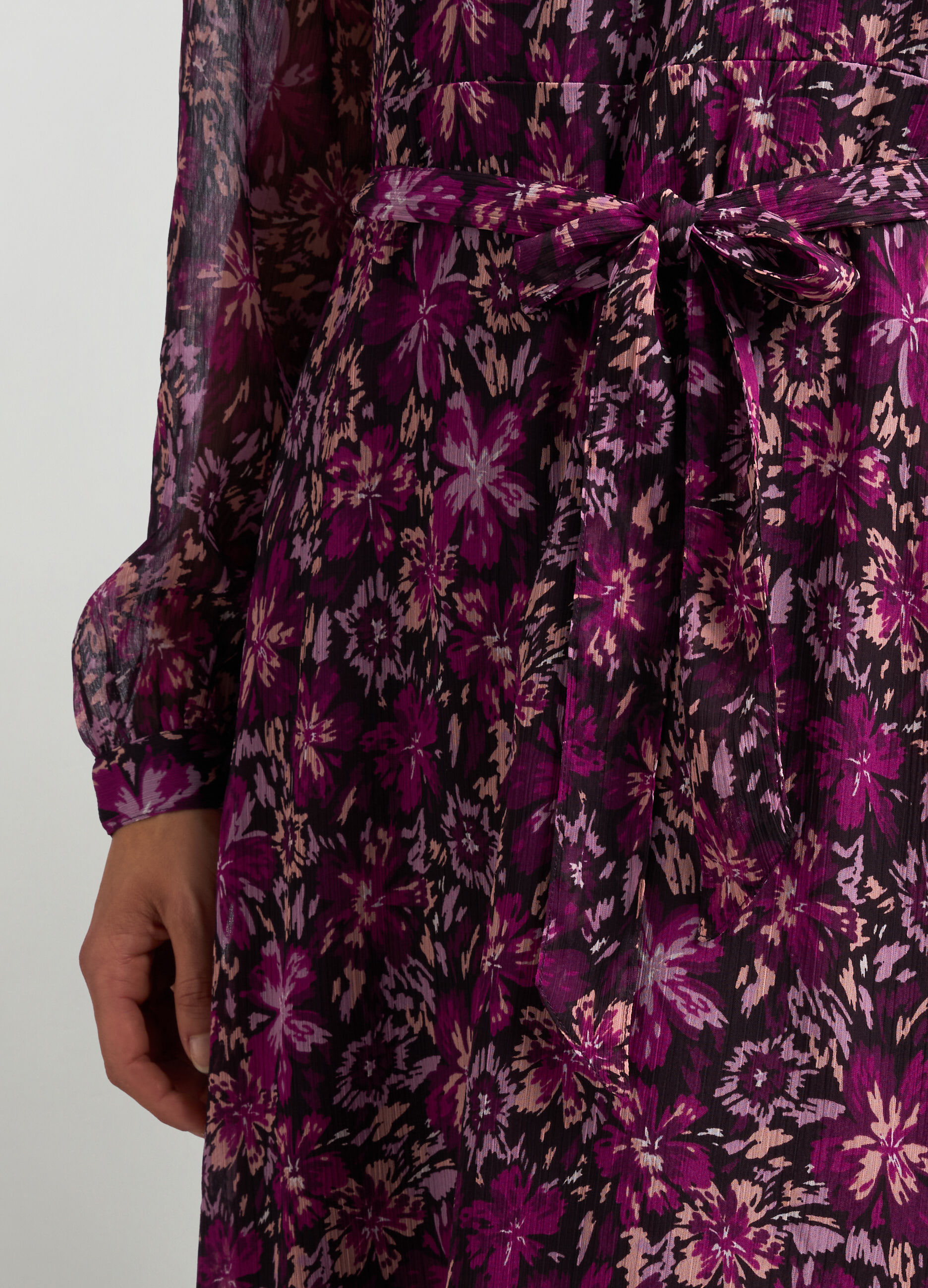 Abito midi crepe a maniche lunghe donna_2