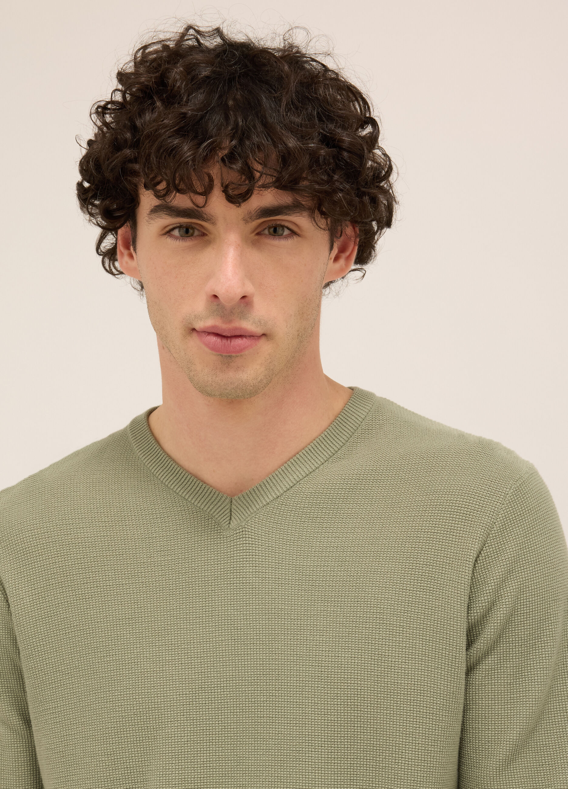 Maglione collo a V in puro cotone uomo_2