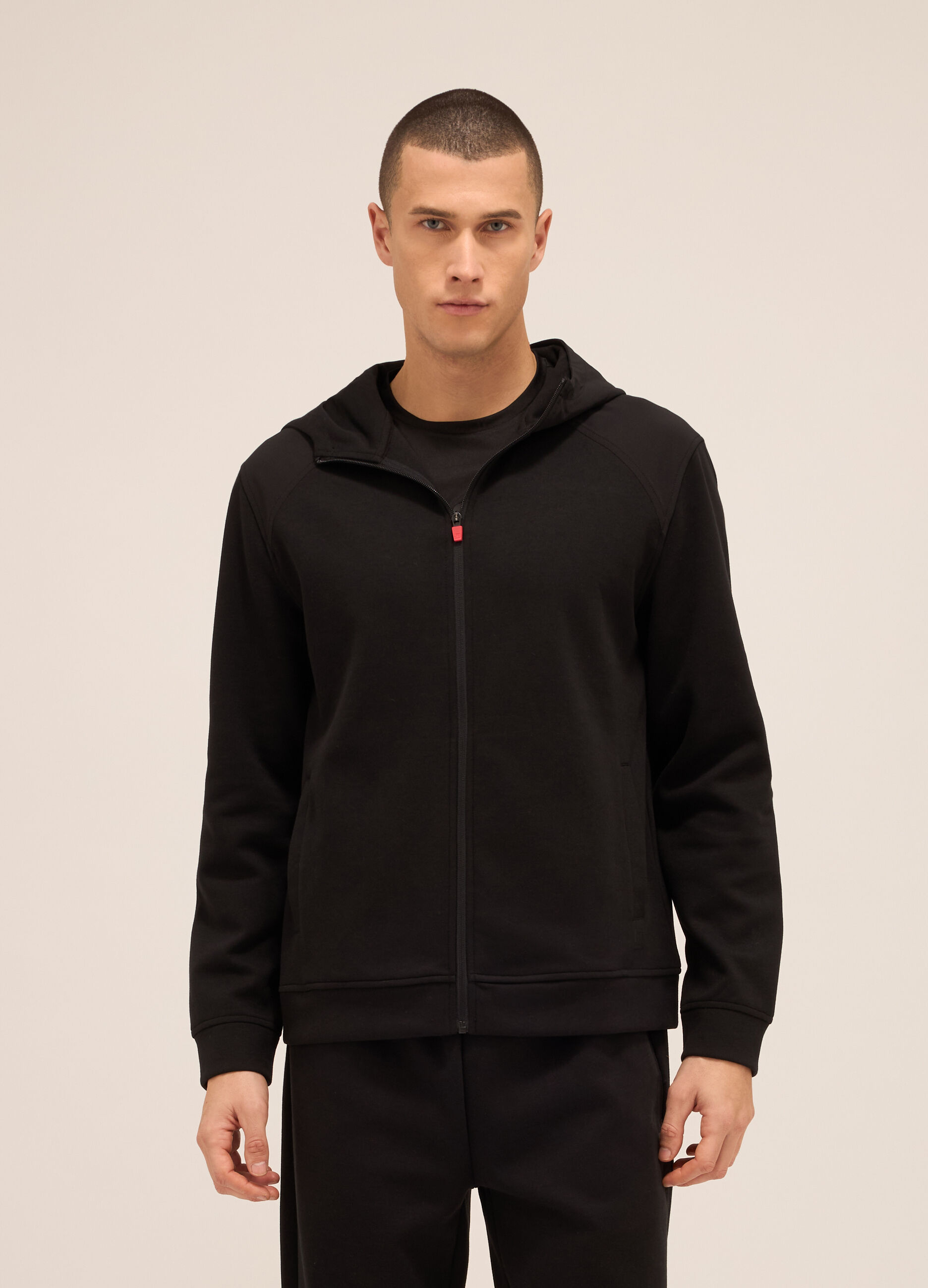 Felpa con zip e cappuccio in misto cotone uomo_0