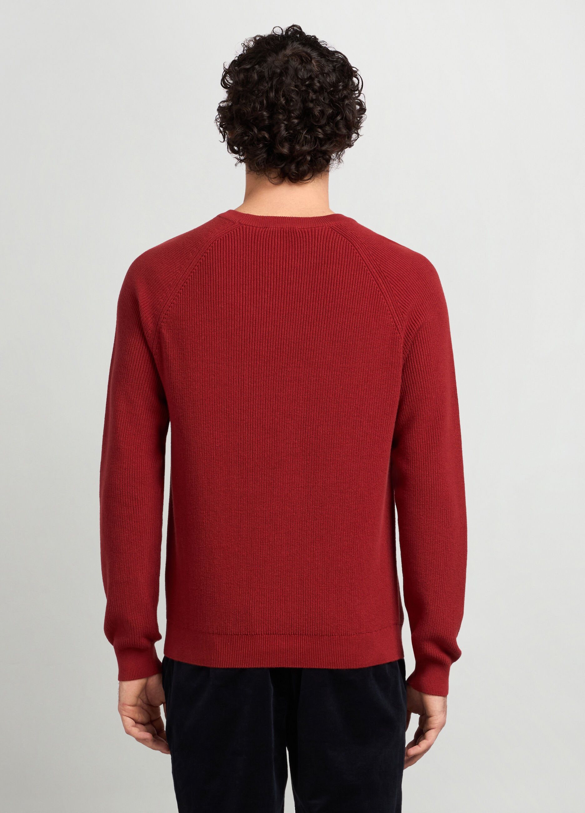 Maglione girocollo a costa inglese in puro cotone uomo_1