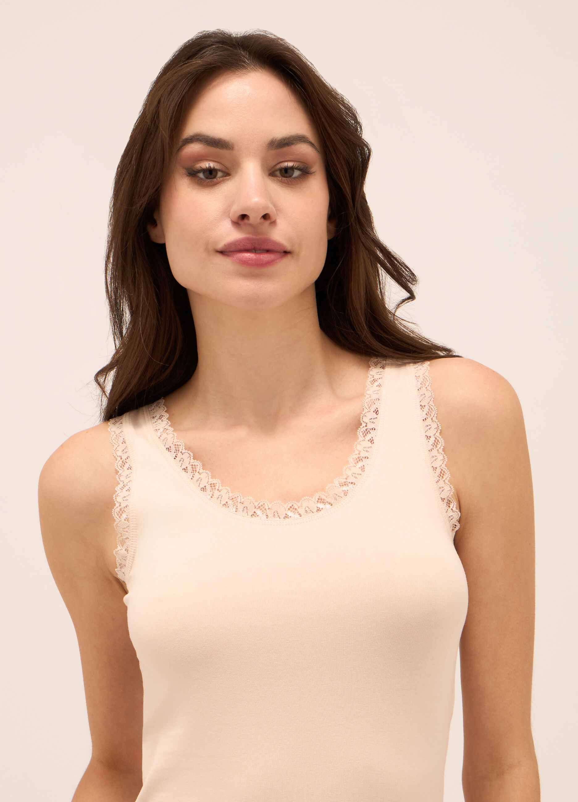 Canotta in cotone stretch con pizzo donna_2