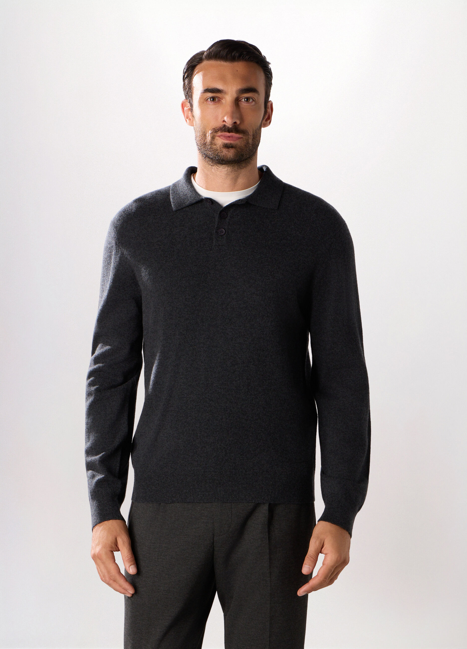 Polo a maniche lunghe in lambswool uomo_0