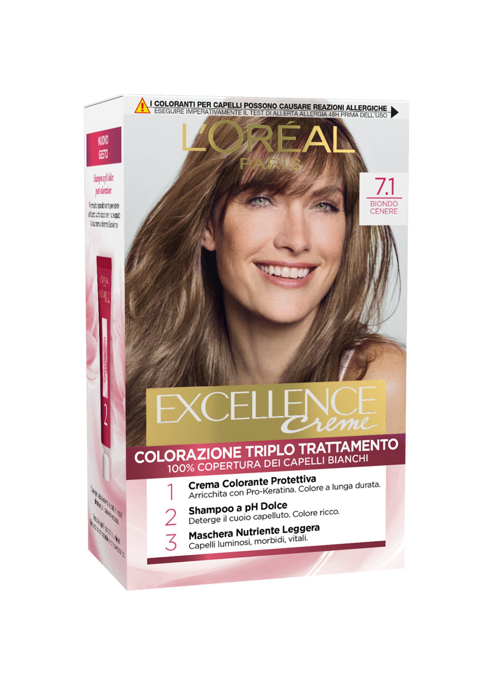 L'Oréal Paris Tinta Capelli Excellence, Copre i capelli bianchi, colore ricco, luminoso e a lunga durata, 7.1 Biondo Cenere._0