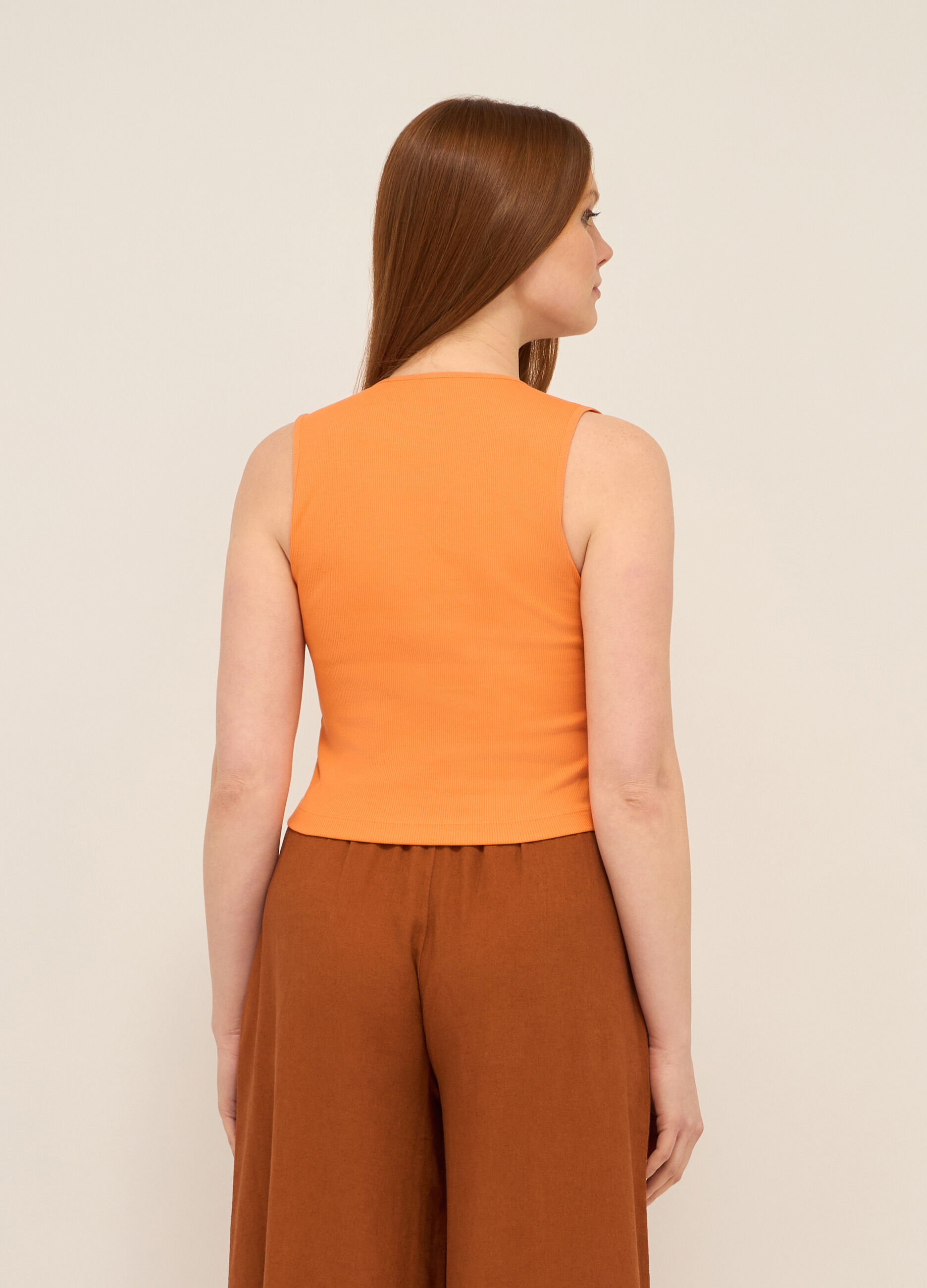 Top in costina di cotone stretch donna_1