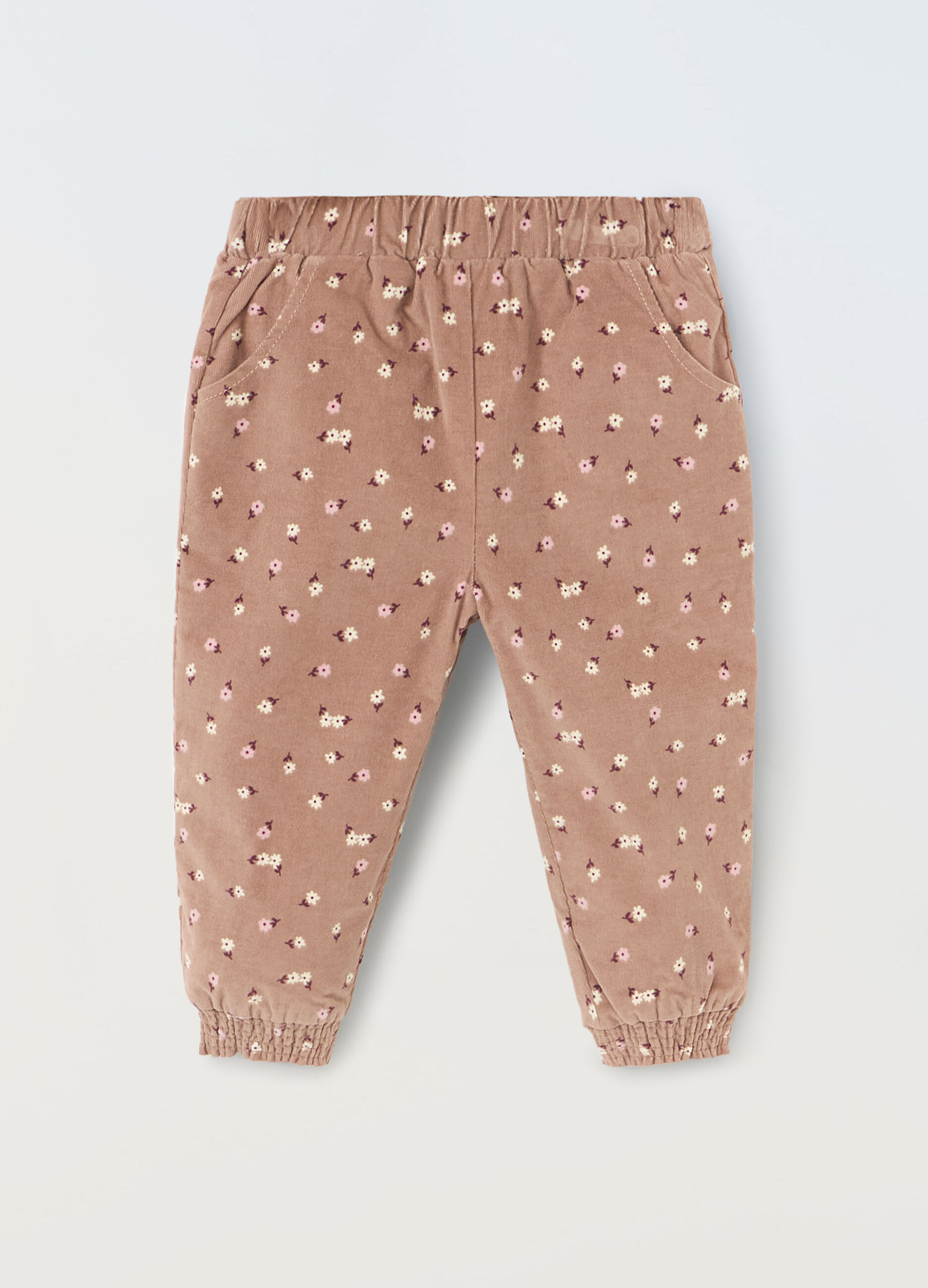 Jogger in costina di velluto a fiori neonata_0